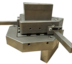 Front Right View of Metal Sheet Corner Cutting Notcher with Arms Back