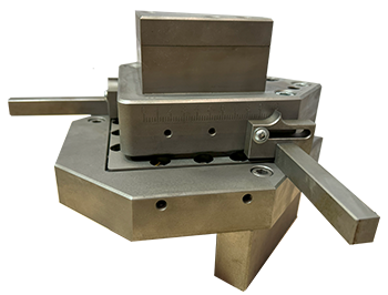 Front Right View of Metal Sheet Corner Cutting Notcher with Arms Back