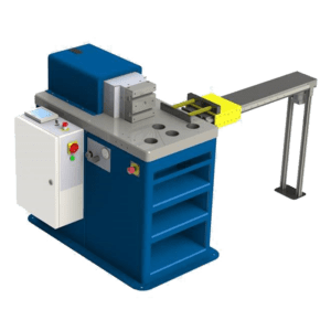 HB 28 Horizontal Press Brake with automated side gauge can store 99 programs with the standard Siemens HMI Controller.