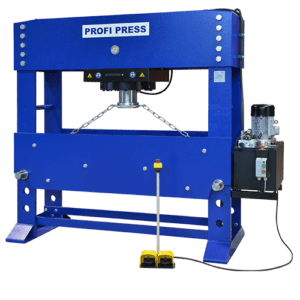 Motorised Workshop Presses can be fitted with a footpedal to replace the joystick to control up and down operations of the pedestal.