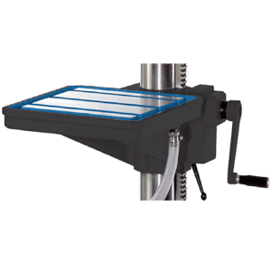 Rotating intermediate table for column pillar drills, featuring horizontal plane rotation and integrated coolant portal for efficient fluid management.