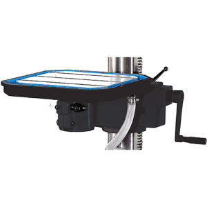 Rotating intermediate table for column pillar drills, featuring horizontal plane rotation and integrated coolant portal for efficient fluid management.